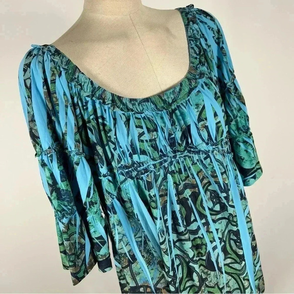 One World Jungle Ruffled Bell Sleeve Top  M - Picture 4 of 12